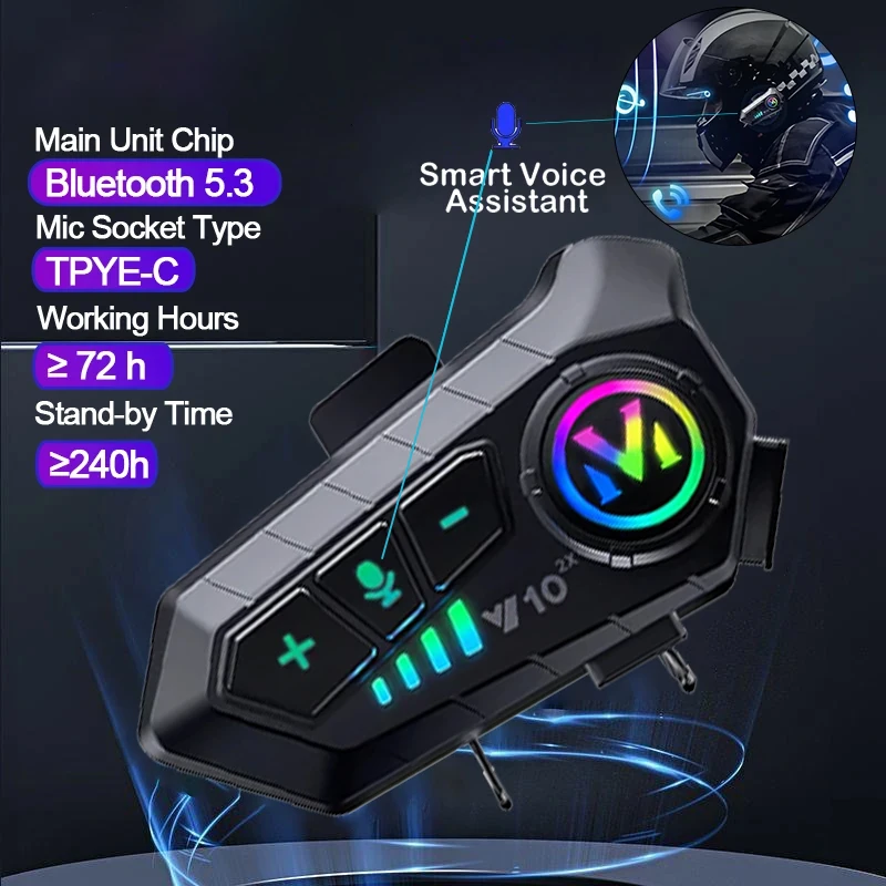 Full Face Motorcycle Helmet With Bluetooth - V10 2X جهاز اتصال بلوتوث للخوذات